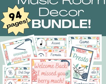 Pacote de decoração para sala de música | Cartazes de quadro de avisos para sala de aula de música do ensino fundamental | Dinâmica de educador musical, notas de solfejo, ritmo e símbolos musicais