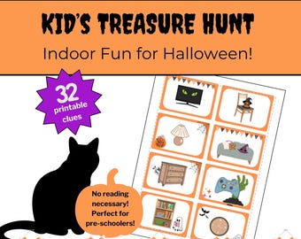 Halloween Indoor Treasure Hunt, Preschooler Digital Printable Treasure Hunt Halloween Digital Download Fun Indoor Activity for Kids