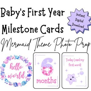 Accessoire photo de cartes d'étape importante de la première année de bébé, signes des mois de la photo nouveau-né imprimable en téléchargement numérique, accessoires photo sirène thème bébé fille