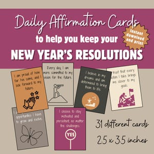 Tarjetas de afirmación diaria de propósitos de Año Nuevo / Tarjetas motivacionales para no desviarse del camino / Baraja de cartas inspiradoras para objetivos de enero / Cuidado personal
