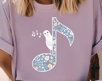 Peeking Pigeon Floral Music Note Tee