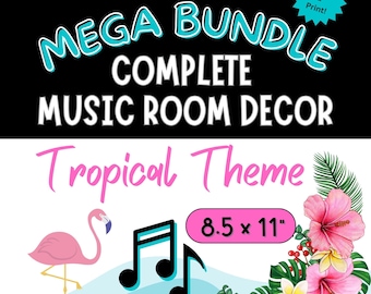 Pacote de decoração para sala de música | Cartazes de música elementar Letras de quadro de avisos | Decoração de parede Tempo Dynamics Recorder Ukulele Nomes de notas Símbolos