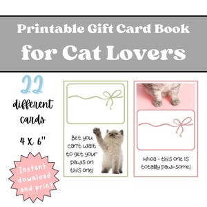 Druckbare Geschenk Karte Buch für Katzenliebhaber | Geburtstagsgeschenk Karte Buch Katze Thema | Jeden Anlass Geschenk Kartenhalter Printable | Katzendame Geschenk