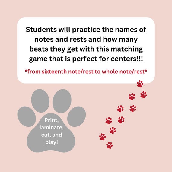 Dog Theme Notes and Rests Matching Game for General Music Centers