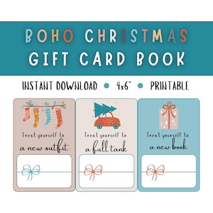 Livro de cartões-presente de Natal | Livro para impressão de porta-cartões-presente Boho Colors | Presente de Natal para difícil de comprar | Crie seu próprio livro de cartões-presente
