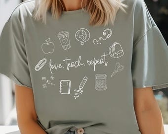 Comfort Colors Teacher Tshirt Back to School Doodle Design | Fall Shirt for Teacher | Elementary Education Cute Tee