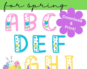 Spring Flowers Bulletin Board Letters for Classroom | Printable Pastel Letters for Easter Bulletin Board | Digital Classroom Decoration