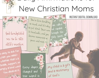 Daily Affirmation Cards for New Mom | Printable Positivity Cards for Christian Mothers | Gift for New Mom Christian Sayings Digital Download