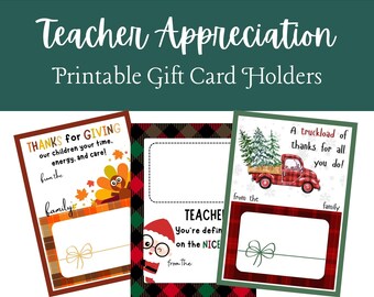 Porta-cartões de presente de Natal para agradecimento a professores | Cartão de agradecimento para impressão para motorista de ônibus escolar, professor e diretor | Obrigado à equipe escolar