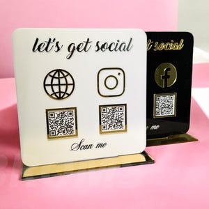 QR Code Display Sign Acrylic, Multi QR Code Social Media Sign, Custom Logo Sign, Restaurant Bar Signs, Payment Sign