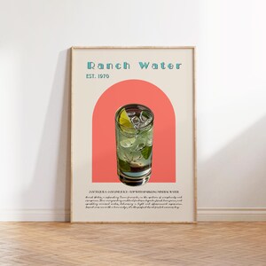 Wydruk koktajlu Ranch Water, topo chico, przepis na koktajl, wózek barowy, prezent na parapetówkę, przepis na wodę ranch, wydruk sztuki koktajlowej, sztuka w akademiku
