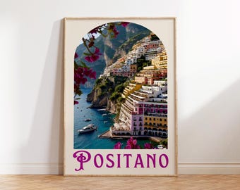 Pôster de Positano, Impressão da Costa Amalfitana, presente de Dia dos Namorados para ela, presente de boas-vindas, Impressão da Costa Amalfitana, Pôster da Costa da Itália, Impressão de Viagem à Itália