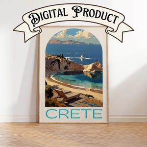 Crete Retro Reise Poster, Griechenland Poster, Griechenland Kunst, Hochzeitsgeschenk, Last Minute Geschenk, digitaler Download, Barwagen Zubehör, griechische Wandkunst
