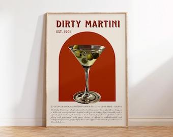 Dirty Martini Cocktail Print, Retro Dirty Martini Cocktail Poster,Bar Cart Prints,Vintage Bar Cart Decor for Home Bar Cart, gift for wedding