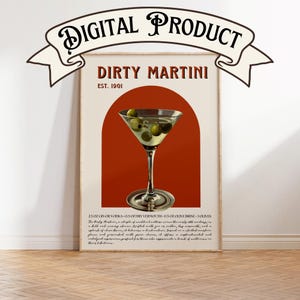 Sztuka ścienna Dirty Martini, prezent na ostatnią chwilę, plakat Retro Dirty Martini, sztuka ścienna Bar Cart, wystrój Bar Cart, Home Bar Cart, prezent Secret Santa