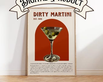 Dirty Martini wall art, last minute gift, Retro Dirty Martini Poster, Bar Cart wall art, Bar Cart Decor, Home Bar Cart, Secret Santa gift