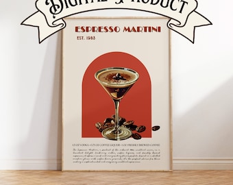 Espresso Martini Print, last minute gift, Espresso Martini Poster, Cocktail Bar Wall Art, Bar Art, Retro Cocktail Print,Bar Cart Accessories