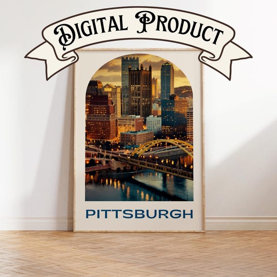 Pittsburgh poster, Pittsburgh gift, retro Pittsburgh, digital art Pittsburgh, Pittsburgh digital art, Pittsburgh bar decor, steelers poster