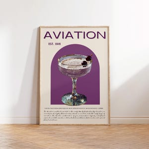 Art mural aviation cocktail au gin, accessoires de chariot de bar, cadeau pour amateur de gin, affiche de gin de style vintage, décor de chariot de bar rétro, impression amateur de gin
