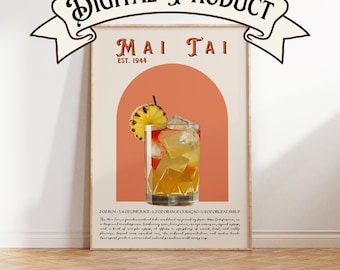 Mai Tai Wall Art, Mai Tai Print, last minute gift, Mai Tai Cocktail, Mai Tai Poster, Cocktail Art, bar cart art, bar decor, instant download