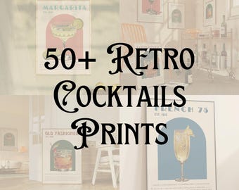 Retro Cocktail Recipe Prints, Bar Cart Wall Art (Digital Download)