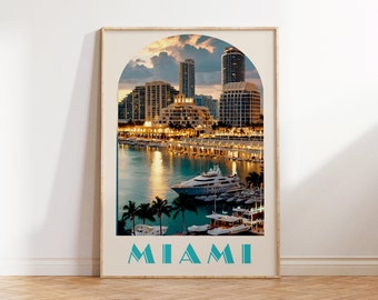Miami-affisch, släktgåva, art déco-affisch från Miami, present med tryck från Miami, present till Floridian, bröllopspresent, jubileumspresent, väggkonst från Miami Marina