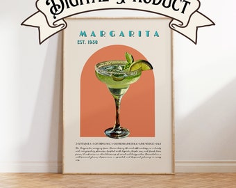 Margarita wall art, last minute gift, Bar cart print, Spicy Margarita, Bar cart accessories, Apartment decor aesthetic, bar cart wall art
