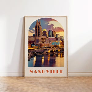 Sztuka ścienna Nashville, plakat retro Nashville, plakat Nashville, sztuka Nashville, prezent Nashville, prezent ślubny, prezent rocznicowy, Nashville Retro