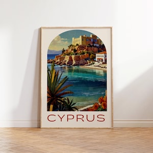 Cypr retro wydruk, retro sztuka ścienna, retro wystrój domu, plakat podróżniczy Cypr, wydruk Cypr, plakat podróżniczy vintage Cypr, akcesoria do wózków barowych