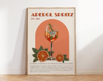 Aperol Spritz Print, Aperol Spritz Poster, Classic Cocktail Bar Wall Art, Bar Cart Art Prints, Retro Cocktail Print, Bar Cart Accessories