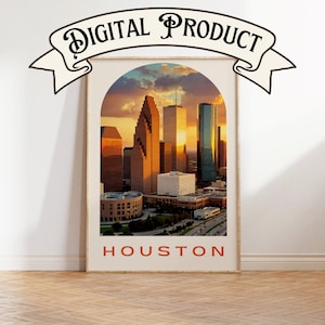 Houston wall art, last minute gift, digital download, retro Houston poster, Houston wall art print, Houston art, Houston gift, wedding gift