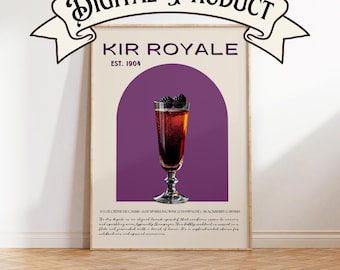 Cóctel Kir Royale, regalo de último momento, arte mural para bar, arte para carrito de bar, regalo para ella, decoración de bar, arte mural de cóctel exclusivo, cóctel exclusivo