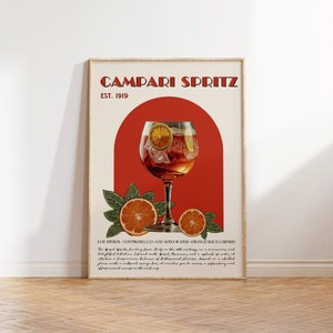 Campari Spritz Druck, Campari Spritz Poster, Campari Poster, Campari Druck, Barwagen Kunstdrucke, Retro Cocktail Druck, Barwagen Zubehör