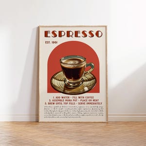 Retro Espresso Kaffee Poster, Küche Kaffee Bar Kunstdruck, Kaffee Bar Schild, Vintage Kaffee Poster, Kaffee Geschenk für Kaffeeliebhaber, Retro Kunst