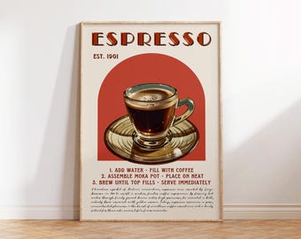 Retro Espresso Coffee Poster, Kitchen Coffee Bar Art Print, Coffee Bar Sign, Vintage Coffee Poster, Coffee Gift for Coffee Lover, retro art