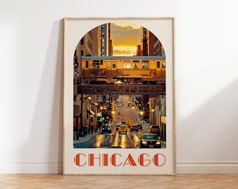 Chicago muurkunst, Chicago print cadeau, retro Chicago poster, Chicago poster, Chicago kunst, Chicago housewarming cadeau, retro Chicago muurkunst