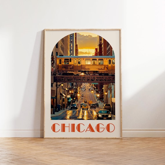 Chicago wall art, Chicago print gift, retro Chicago poster, Chicago poster, Chicago art, Chicago housewarming gift, retro Chicago wall art