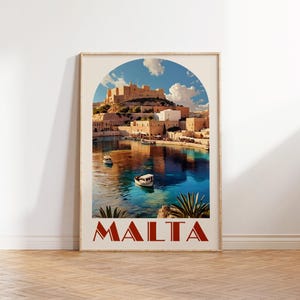 Sztuka ścienna Malta, Minimalistyczna sztuka ścienna retro, Sztuka ścienna Art Deco Malta, Prezent z nadrukiem Malta, Sztuka Club Med, Prezent dla niej, Plakat Malta Retro Travel