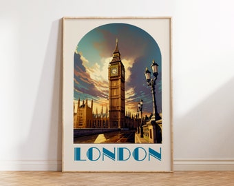 London Wall Art, London Print, London Poster, England Print, English Art, London Skyline Print, United Kingdom Art, Retro, Big Ben wall art