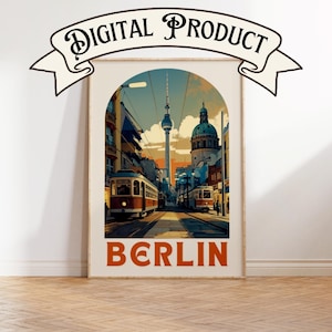 Plakat Berlin, Plakat Berlin, Minimalistyczny nowoczesny środek wieku, Wydruk podróżny Berlin, Plakat Niemcy, Sztuka muru berlińskiego, Wydruk Berlin Niemcy