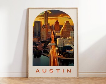 Austin Tx print, Austin skyline poster, Texan gift, Retro Austin Texas Bar Poster, Austin skyline print, Texan Mom gift, Austin city skyline