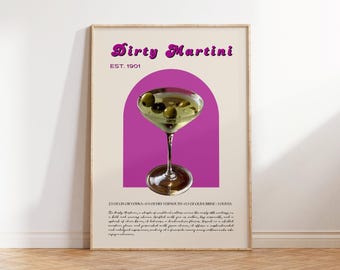 Dirty Martini Cocktail Print, Retro Dirty Martini Cocktail Poster,Bar Cart Prints,Vintage Bar Cart Decor for Home Bar Cart, gift for wedding