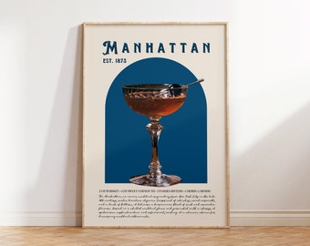 Manhattan Cocktail Print, Bar cart Wall Art, Classic Bar Cart Art Prints, Retro Cocktail Print, wedding gift, bar cart decor, gift for boss