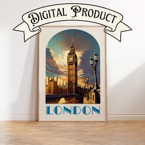 London digitaler Download Wandkunst, Londoner Geschenk, Retro London Plakat, Vintage Reisedruck, Retro Barwagen Wandkunst, Barwagen Zubehör