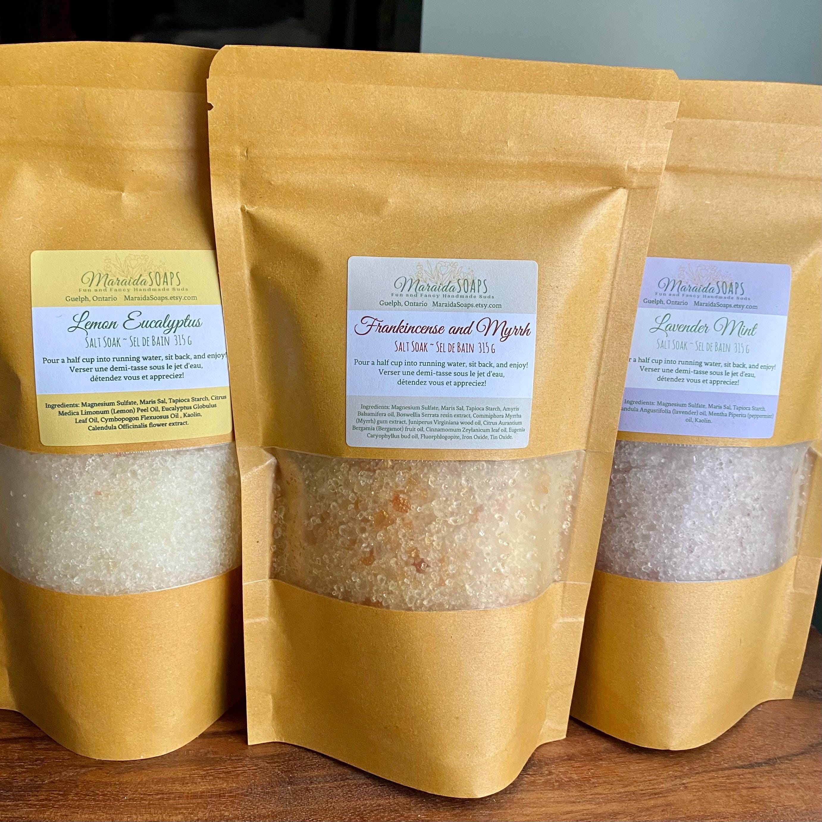Bath Salt Soak - with Dead Sea salts and epsom salts -  Frankincense and Myrrh, Lavender Mint, Lemon Eucalyptus essential oils