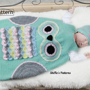 Crochet Pattern - Crochet Sleeping bag Pattern - Baby Pattern - Baby Sleeping Bag Pattern - Owl Pattern - 3 Sizes - C327