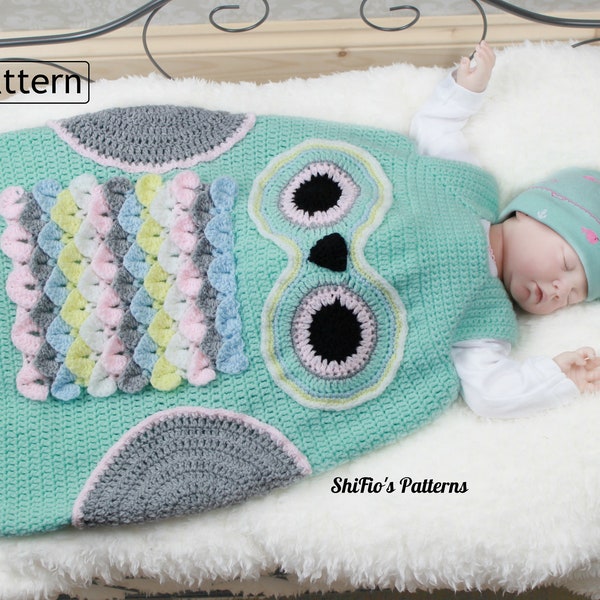 Crochet Pattern - Owl - Baby Sleeping Bag - 3 Sizes - USA - UK - Dutch - Francais - CP327 Instant Download