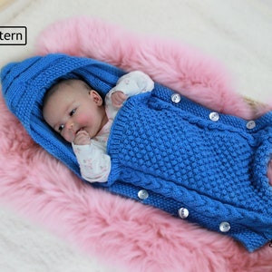 Knitting Pattern - Baby - Sleeping Bag - Bunting - With Hood - Knit- Cable - UK - USA - KP358 Digital Download