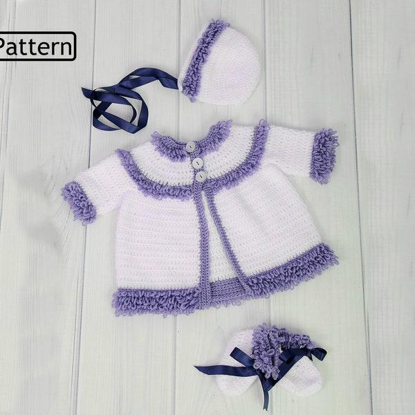 Crochet Pattern - Baby Loopy Stitch - baby Jacket - Trousers - Bonnet - 3 Sizes -USA & UK Terms CP240 PDF