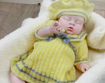 Knitting Pattern- Baby- Sailor Dress - Beret- 0-3 months- USA - UK - KP186 - Digital Download